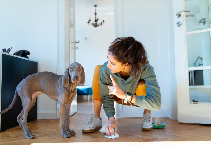 Women toliet training her dog with the help of Hilton Butler Inc. in Frisco and Allen, TX